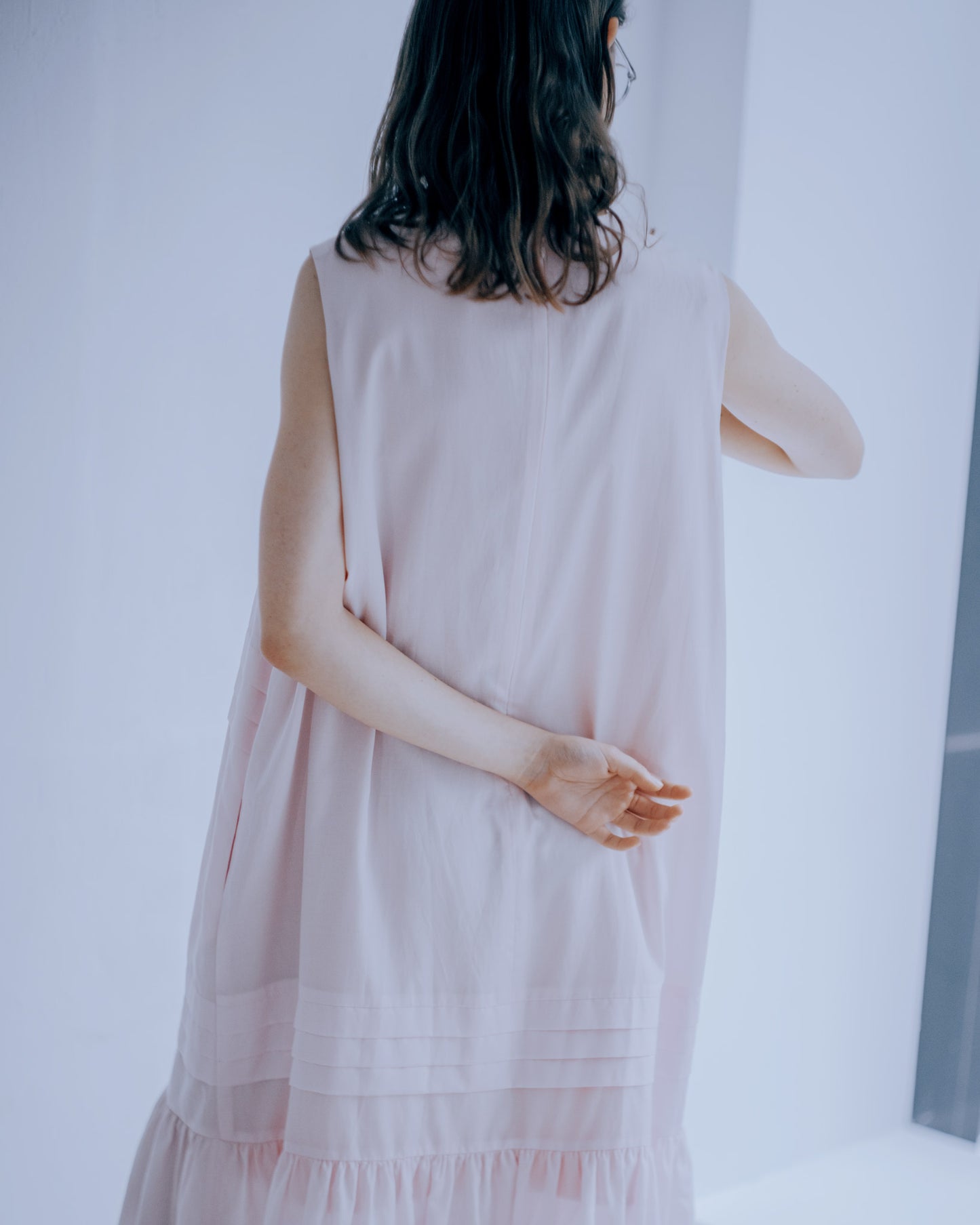 Layered Pleated Loose Long Dress (Pink)