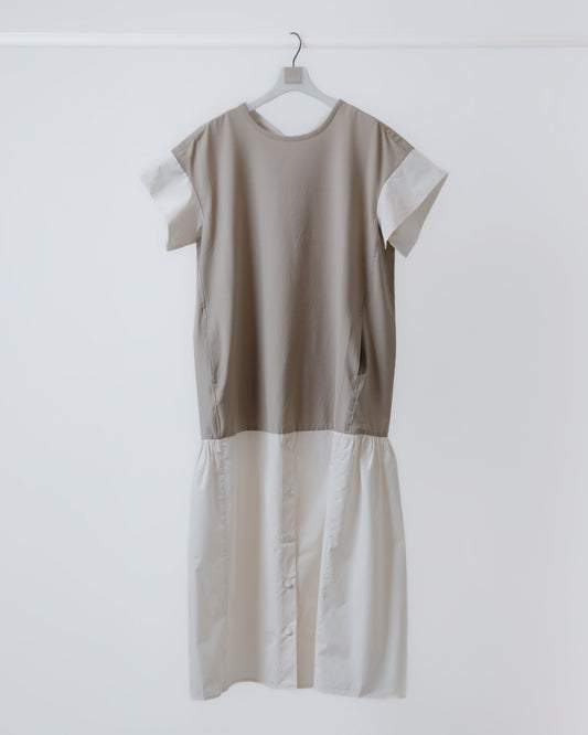 雙色拼接魚尾洋裝(卡其)