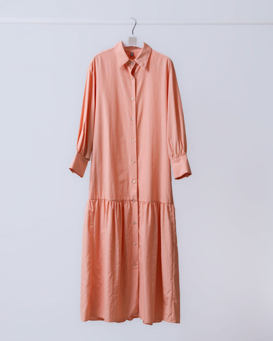 霧光細褶魚尾襯衫洋裝(橘色)
