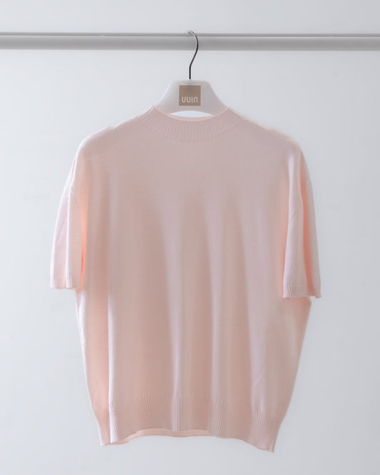 麻花繩紋無縫針織短袖上衣(粉色)