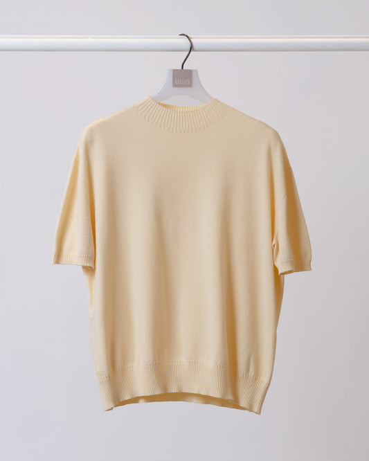 麻花繩紋無縫針織短袖上衣(黃色)