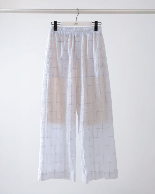 泡泡組織方格休閒寬褲