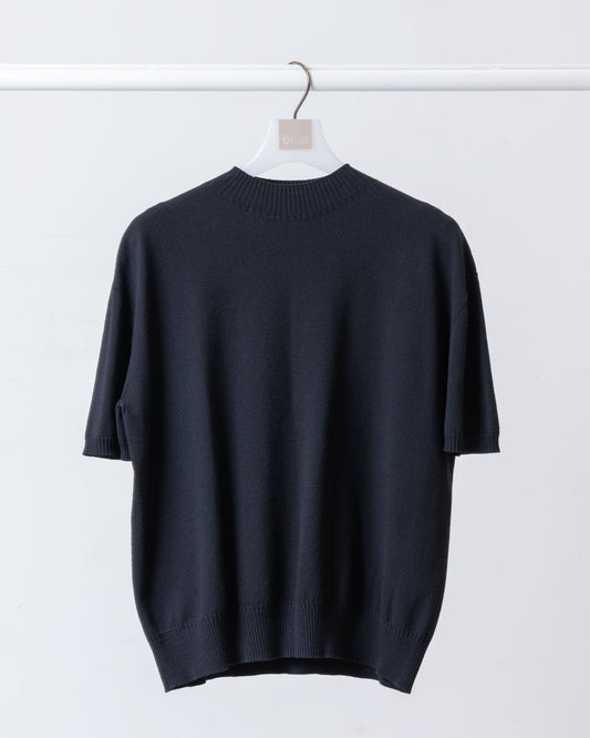 麻花繩紋無縫針織短袖上衣(黑色)