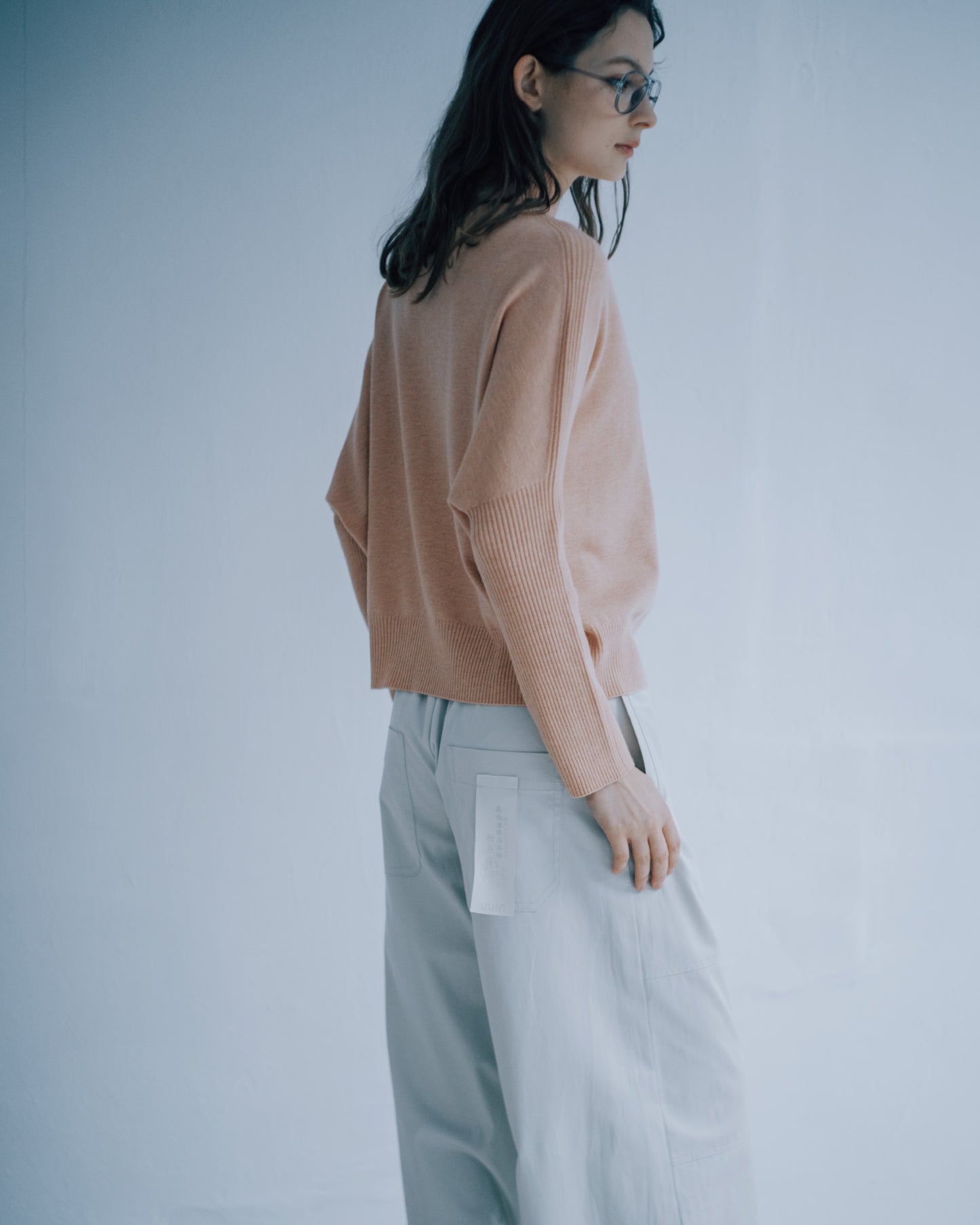 結構感拼接寬版長褲(灰色)