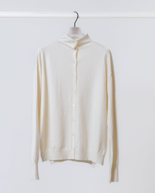 小高領針織開襟衫(米白)