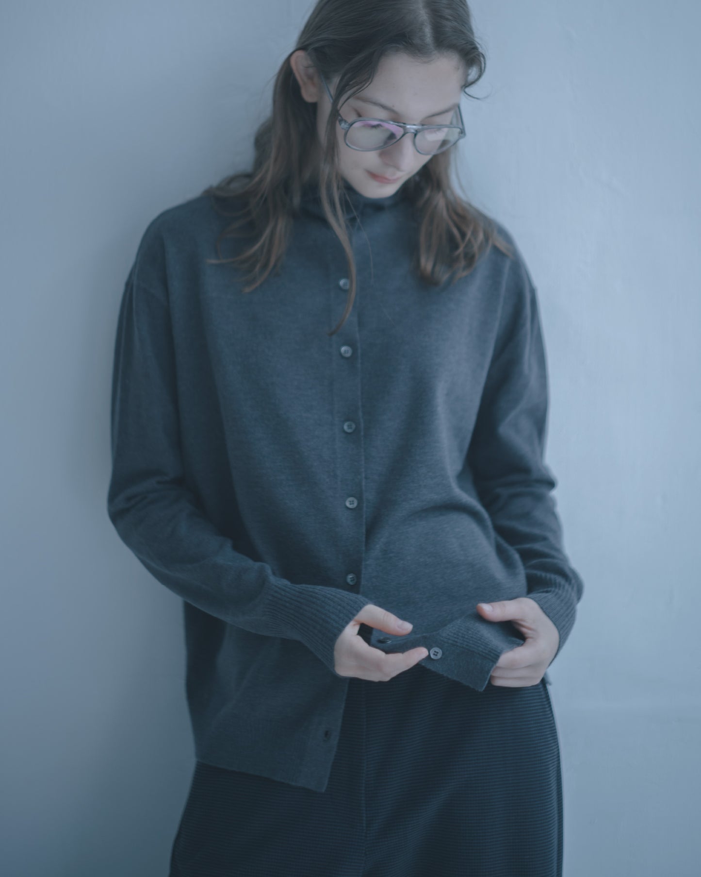 小高領針織開襟衫(鐵灰)