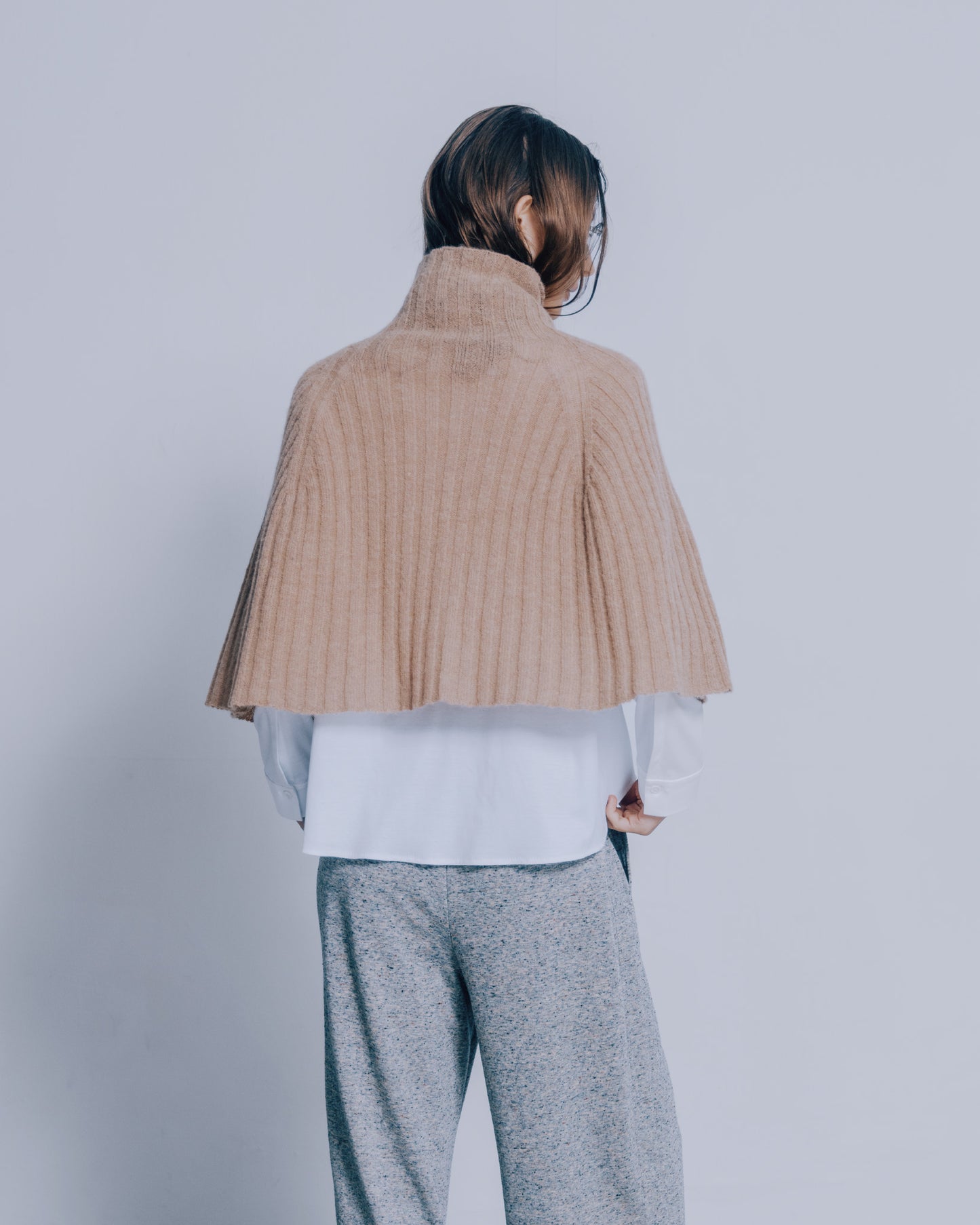 高領寬鬆針織斗篷(駝色)