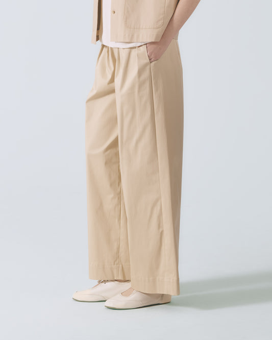 多摺高腰長寬褲 (卡其)