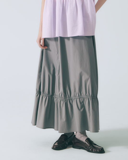 荷葉束襬A字長裙(灰綠)