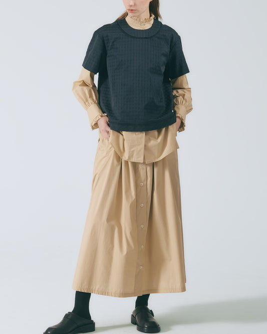 條紋排釦長裙(黃色)