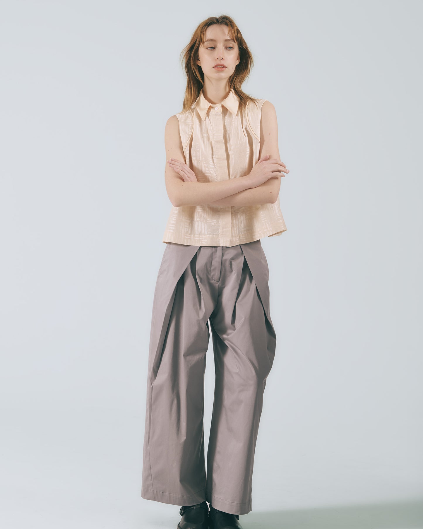 立體摺襉長寬褲(深灰)