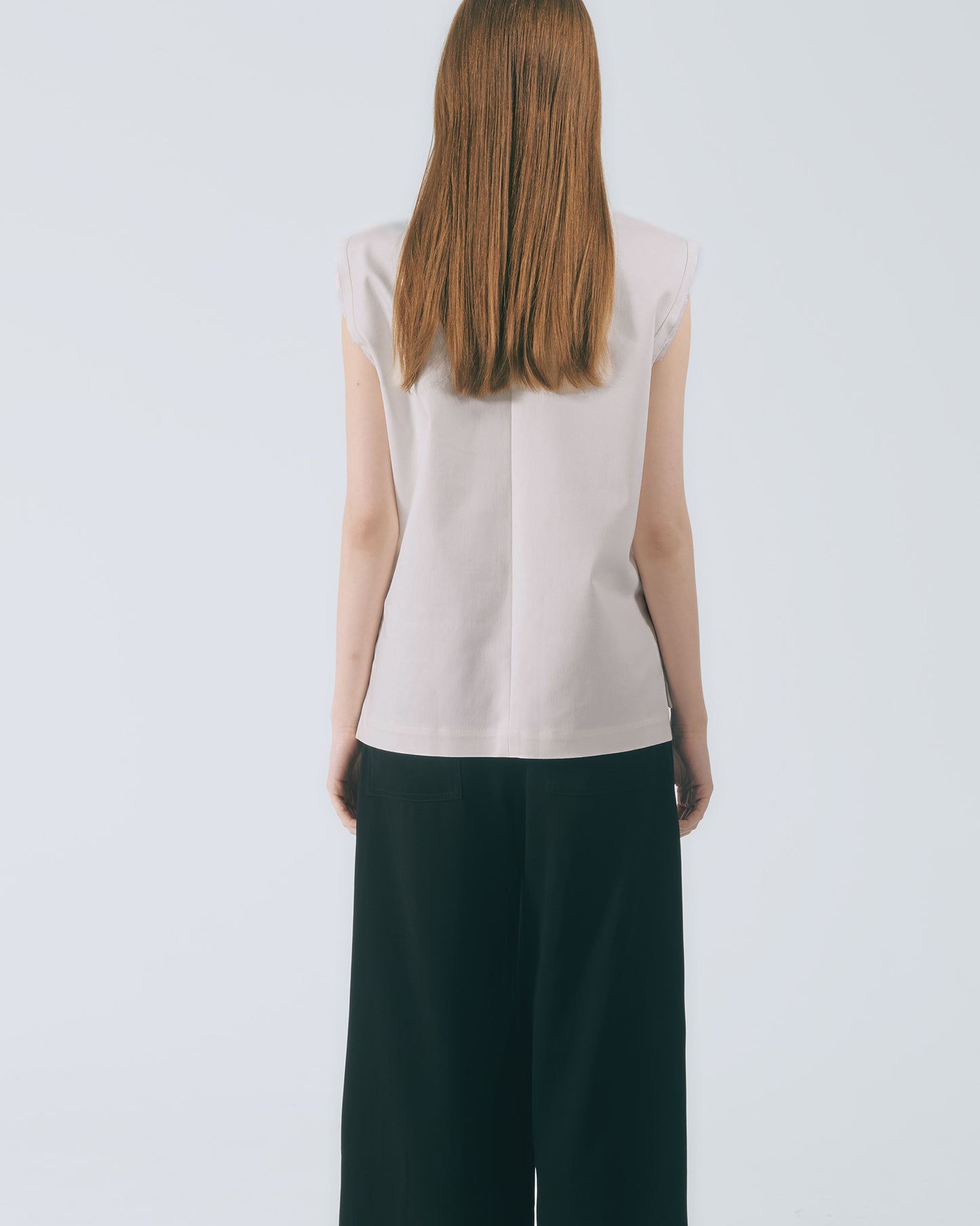 袖口拼接無袖上衣 (灰卡其)