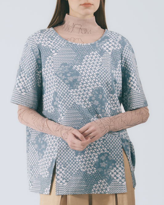 雙開衩兩穿上衣(牛仔花)