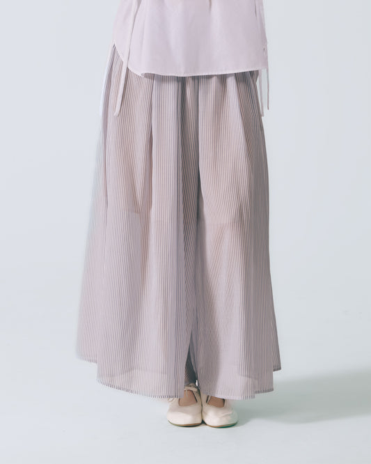 細條紋鬆緊寬擺長褲 (藍白條)