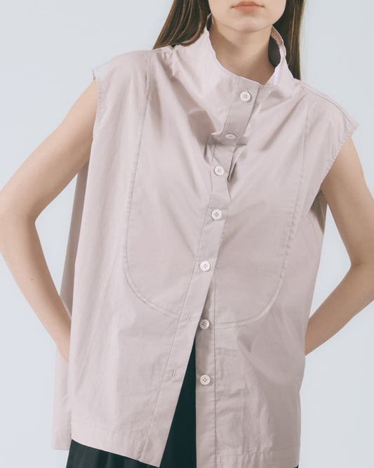 弧線出芽立領無袖襯衫 (淺灰)