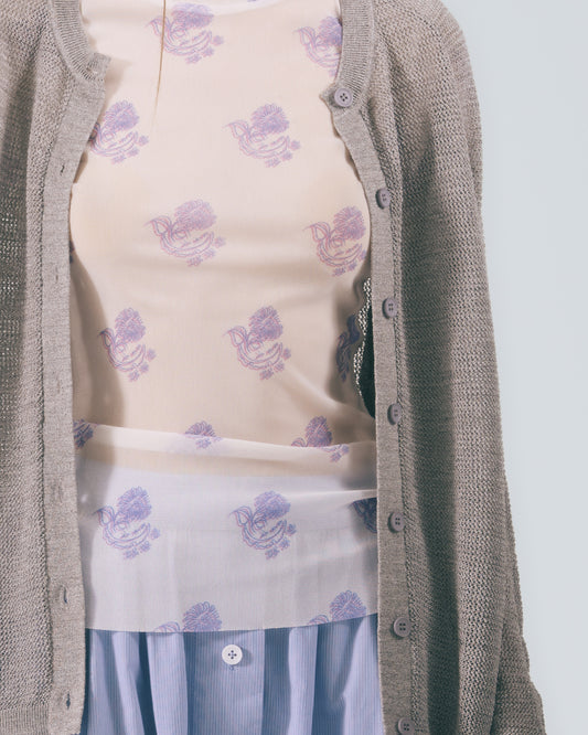 圓領羅紋針織外套 (淺灰)