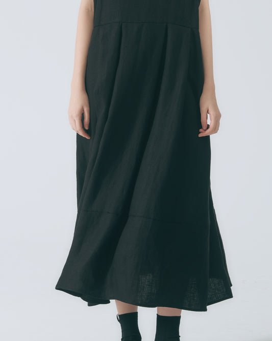 拼接打摺寬袖長洋裝(黑色)