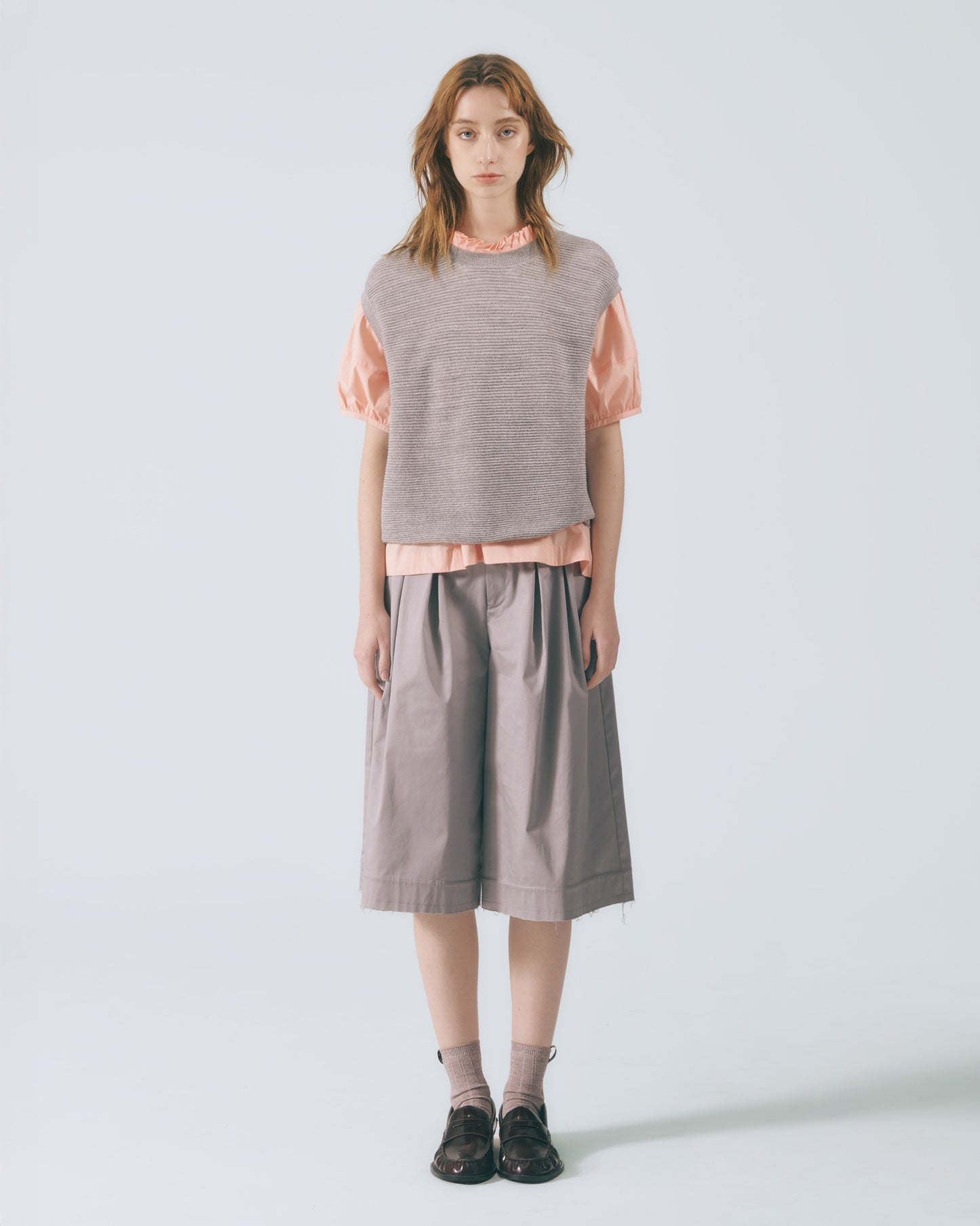 圓領羅紋針織背心 (粉藕)