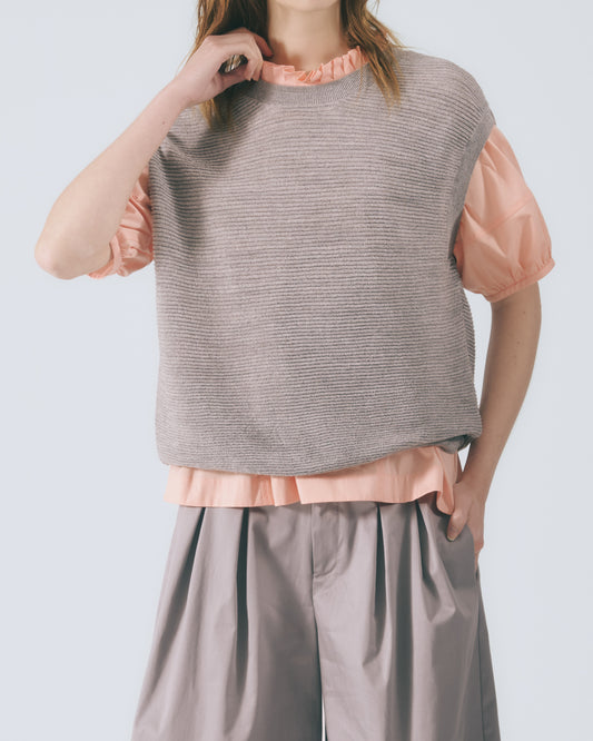 圓領羅紋針織背心 (粉藕)