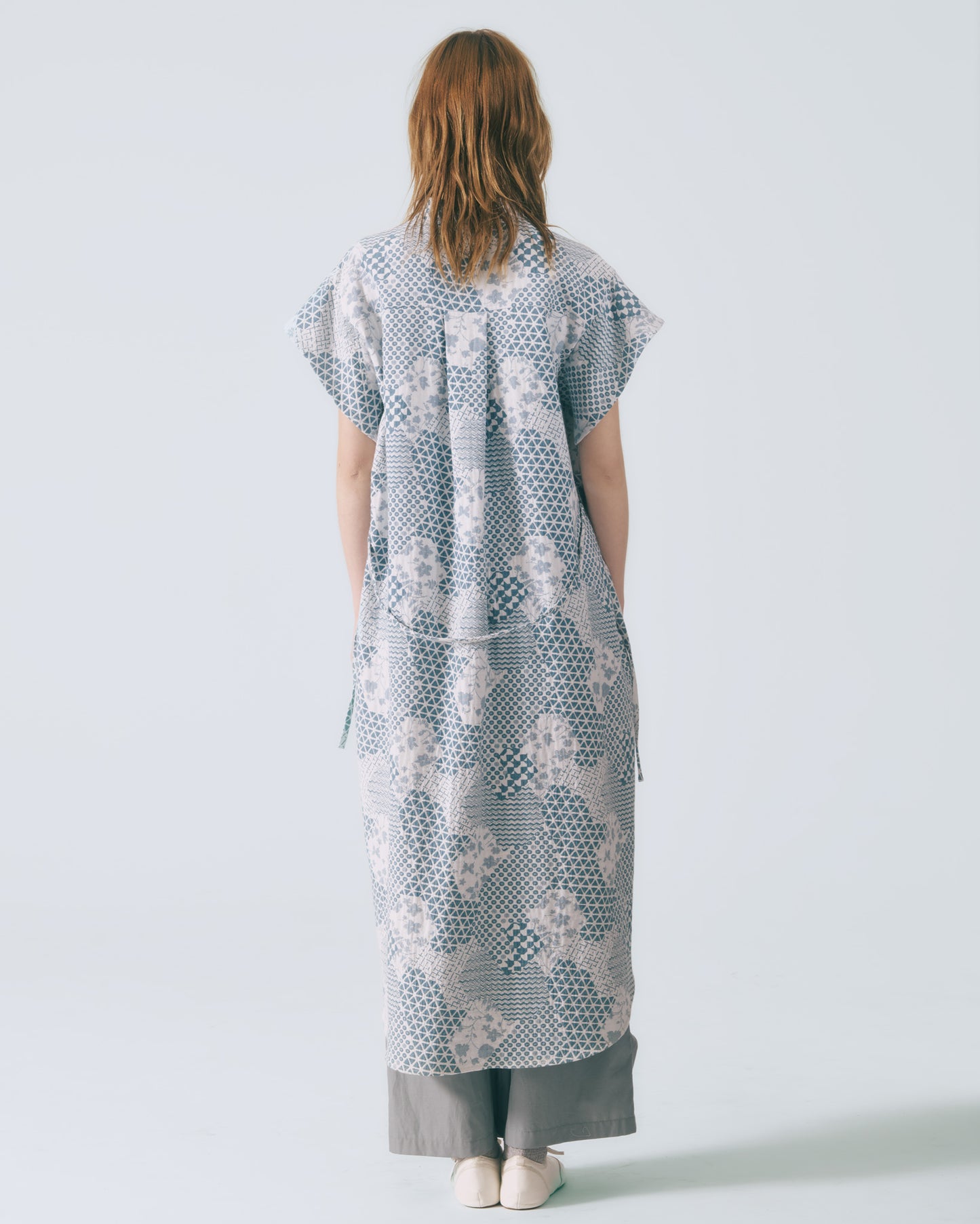 幾何花紋牛仔開襟長洋裝 (牛仔花)