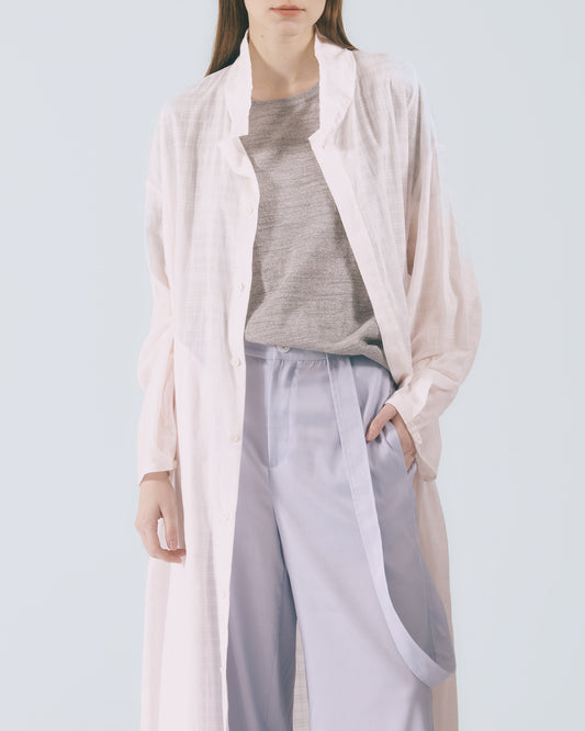 格紋透紗立領長版外套 (粉色)