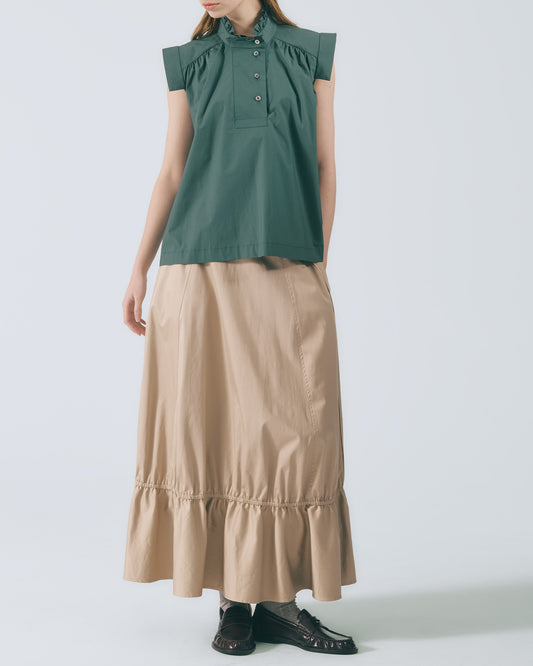 荷葉束襬A字長裙(卡其)
