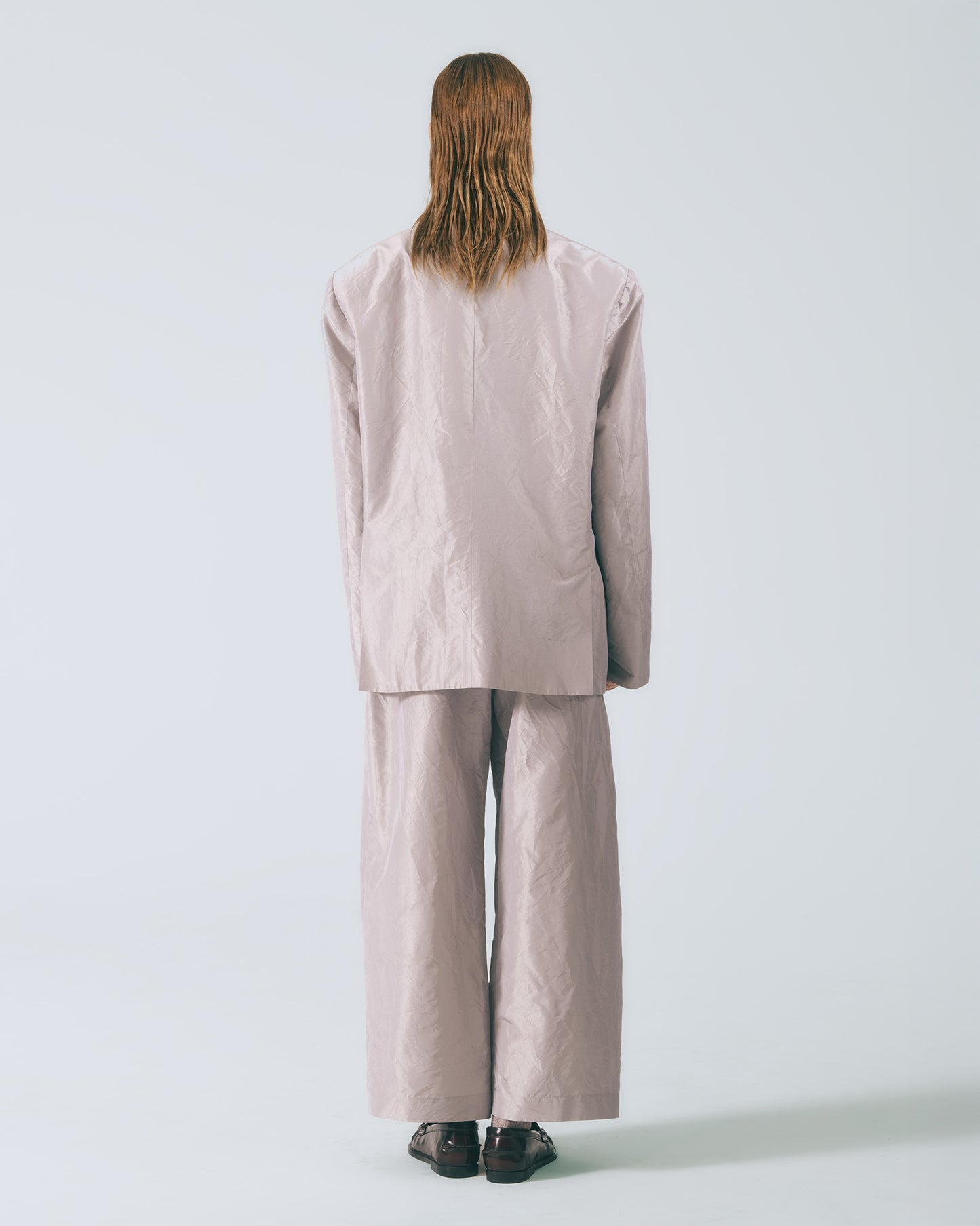 水洗絲質西裝寬褲(銀灰)