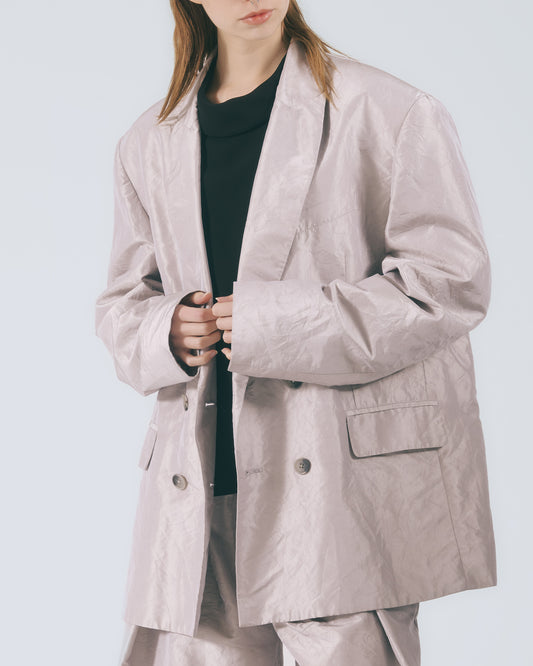 水洗真絲寬版西裝外套(銀灰)