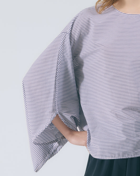 寬袖側開衩上衣(藍條)