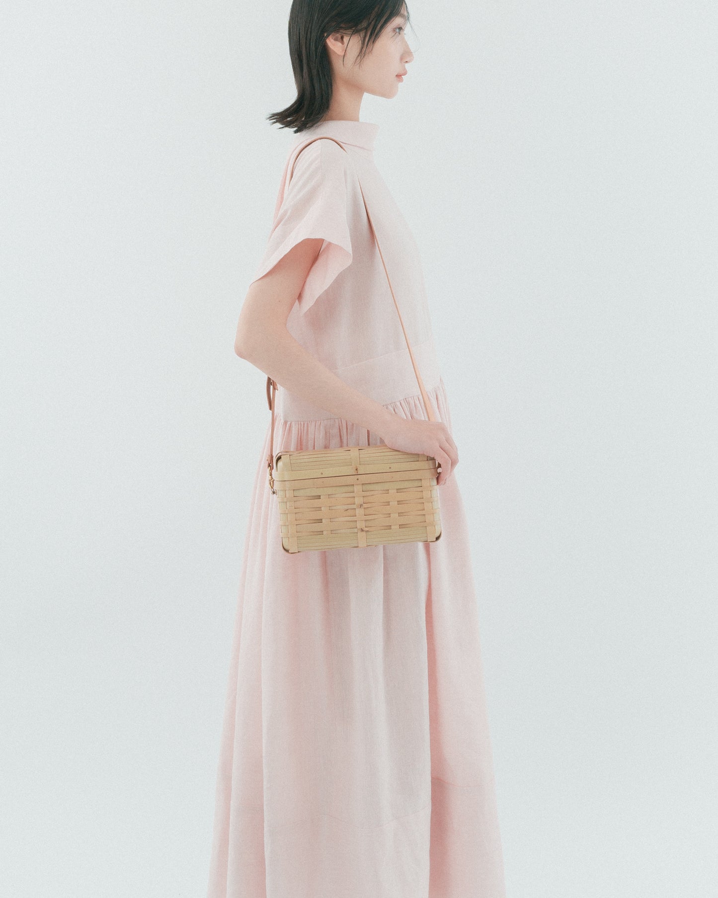 Pink linen long-sleeved dress