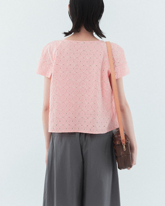 粉緹花小蓋袖上衣