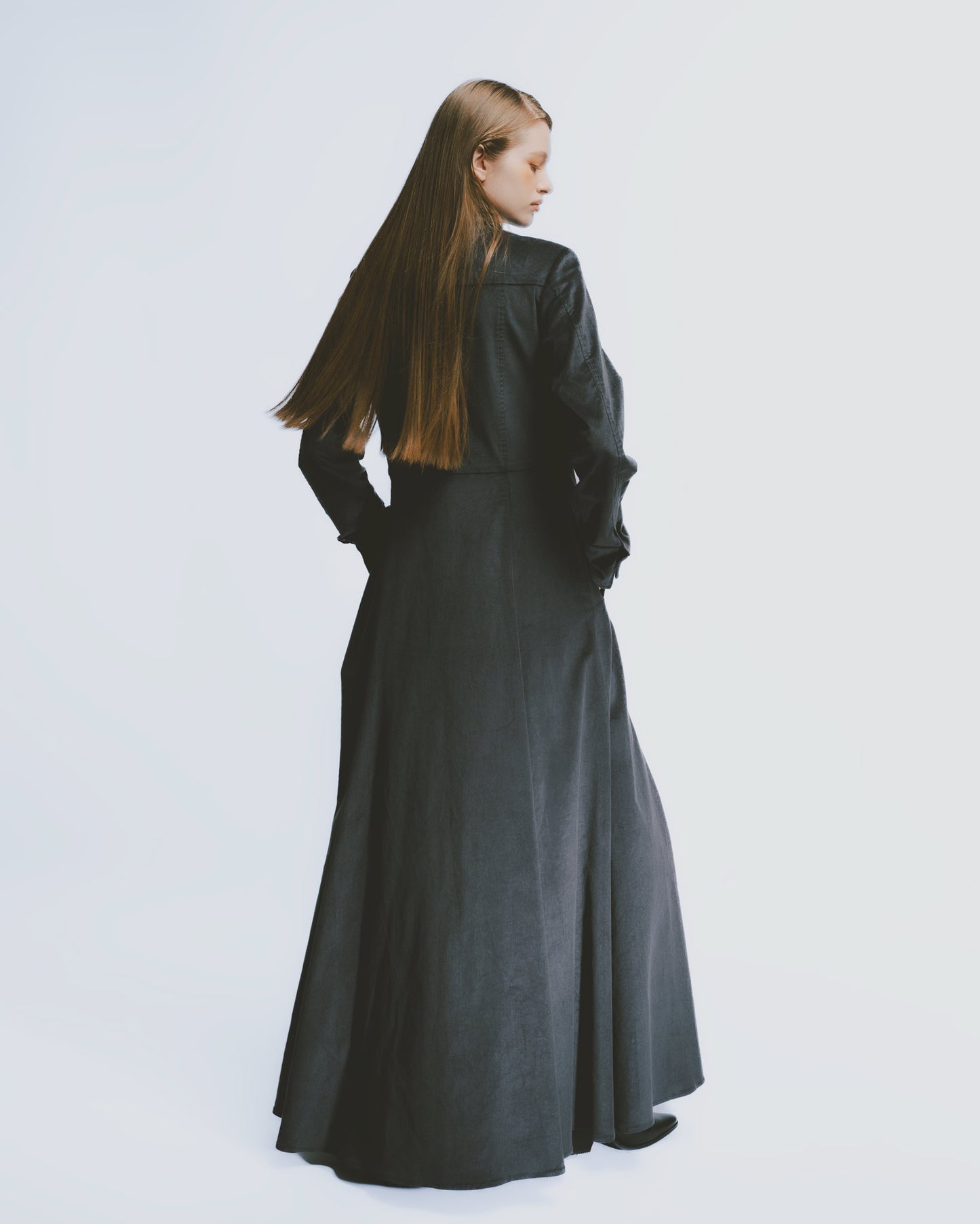 Corduroy shirt collar slim waist dress