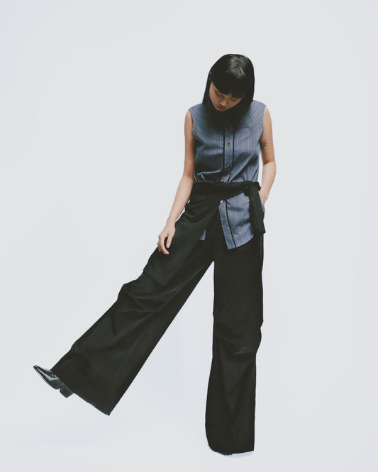 素面街頭感多口袋工裝褲(深藍)