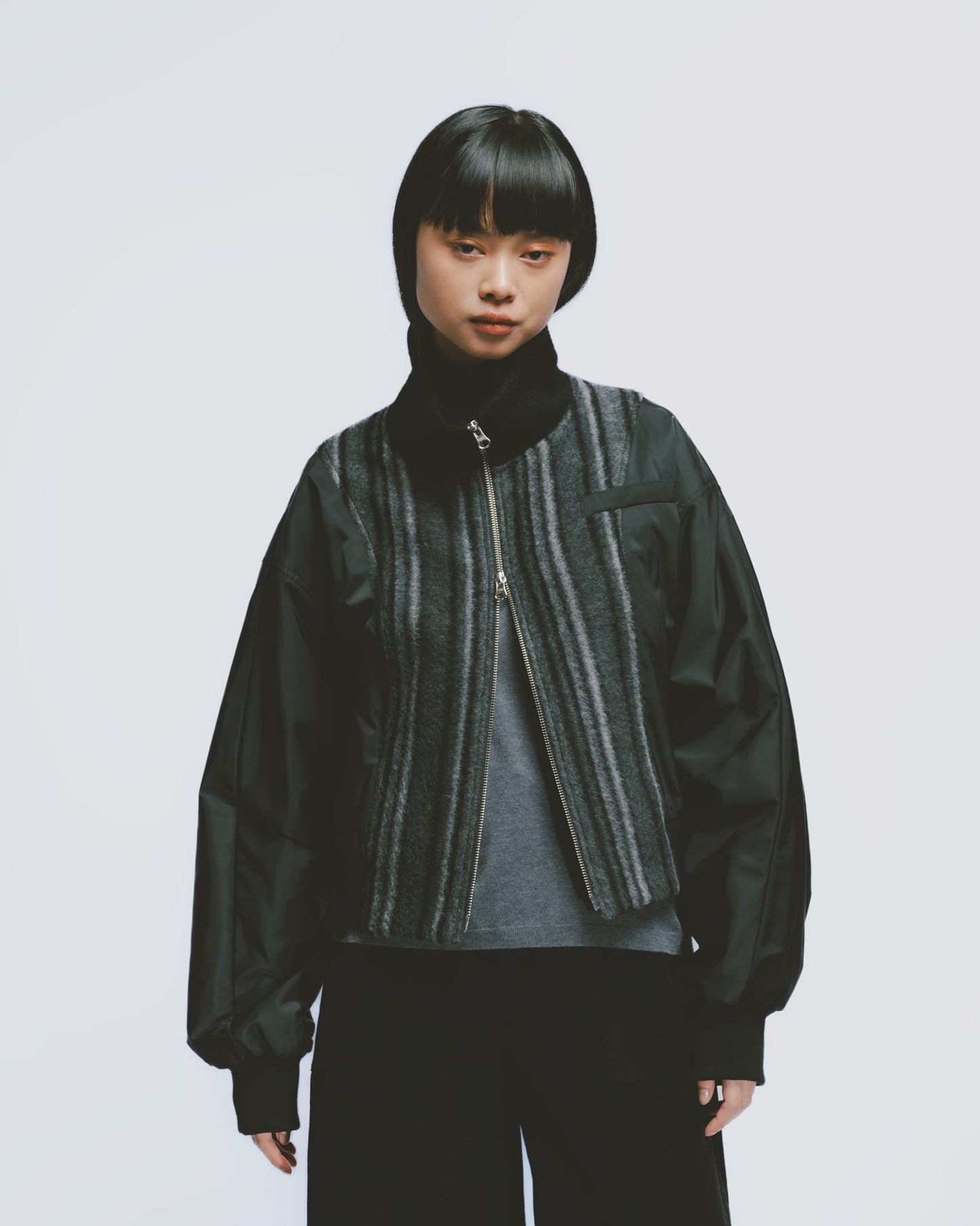 Wool patchwork quilted bomber jacket