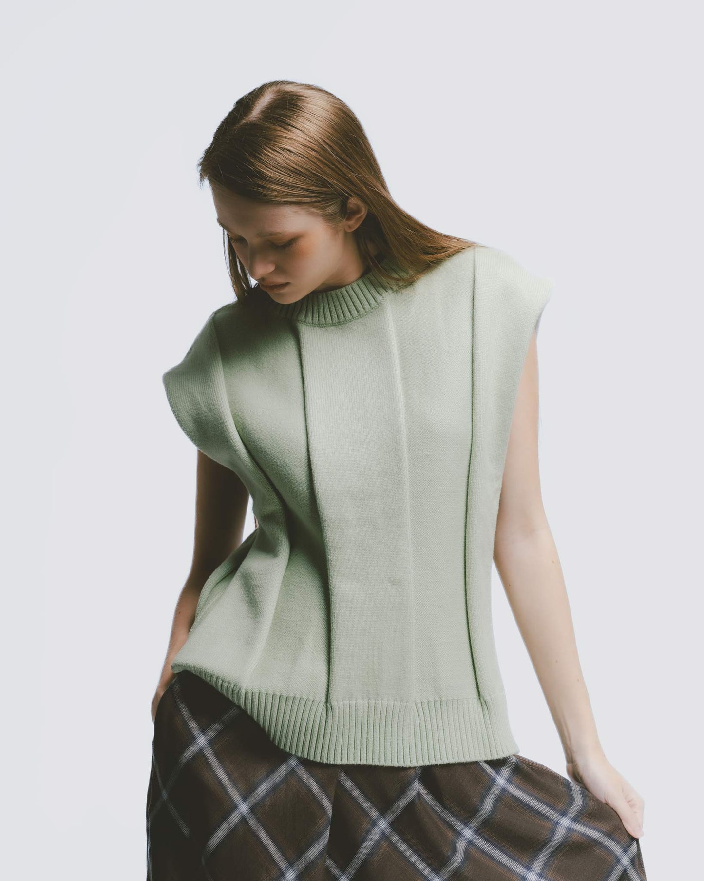 Thick Thick Needle 3D Striped Vest (Bean Green)