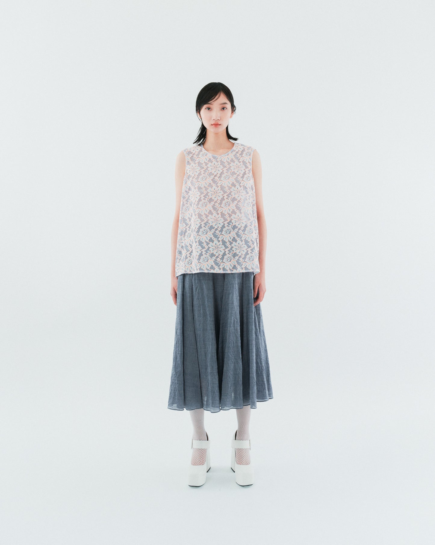 Beige transparent skin puff top