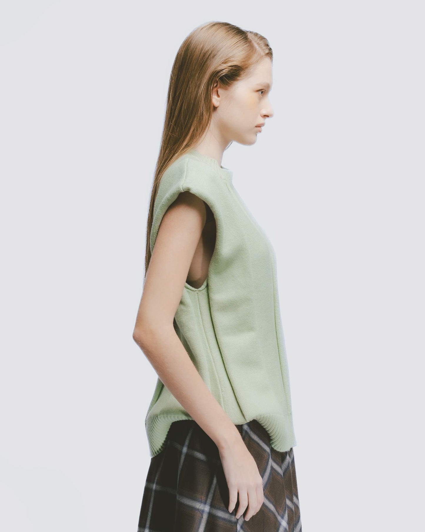 Thick Thick Needle 3D Striped Vest (Bean Green)