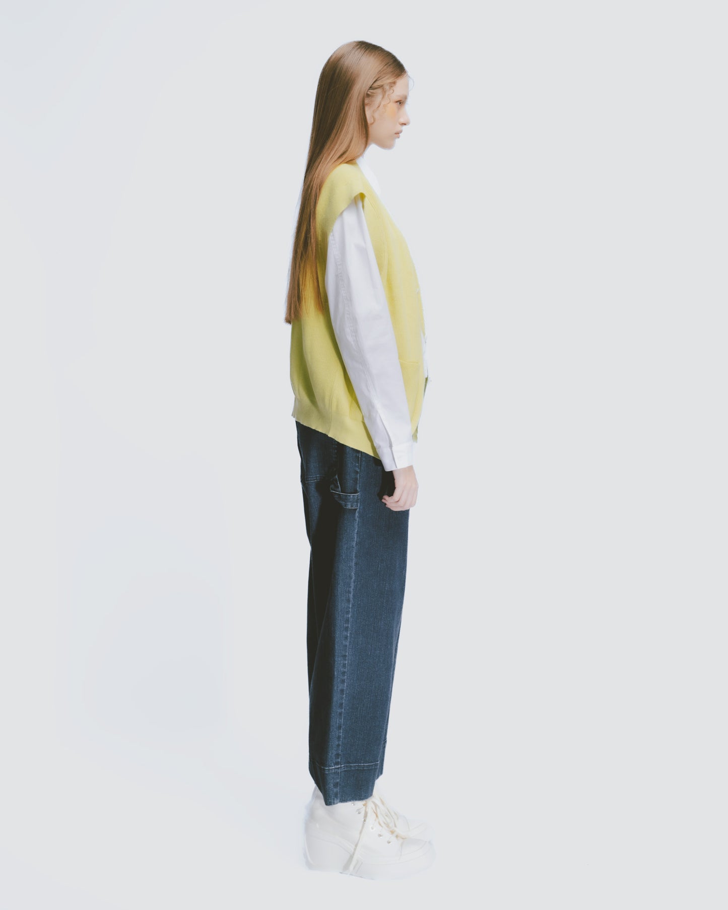 Cotton Wicker Weave Cardigan Vest (Yellow)