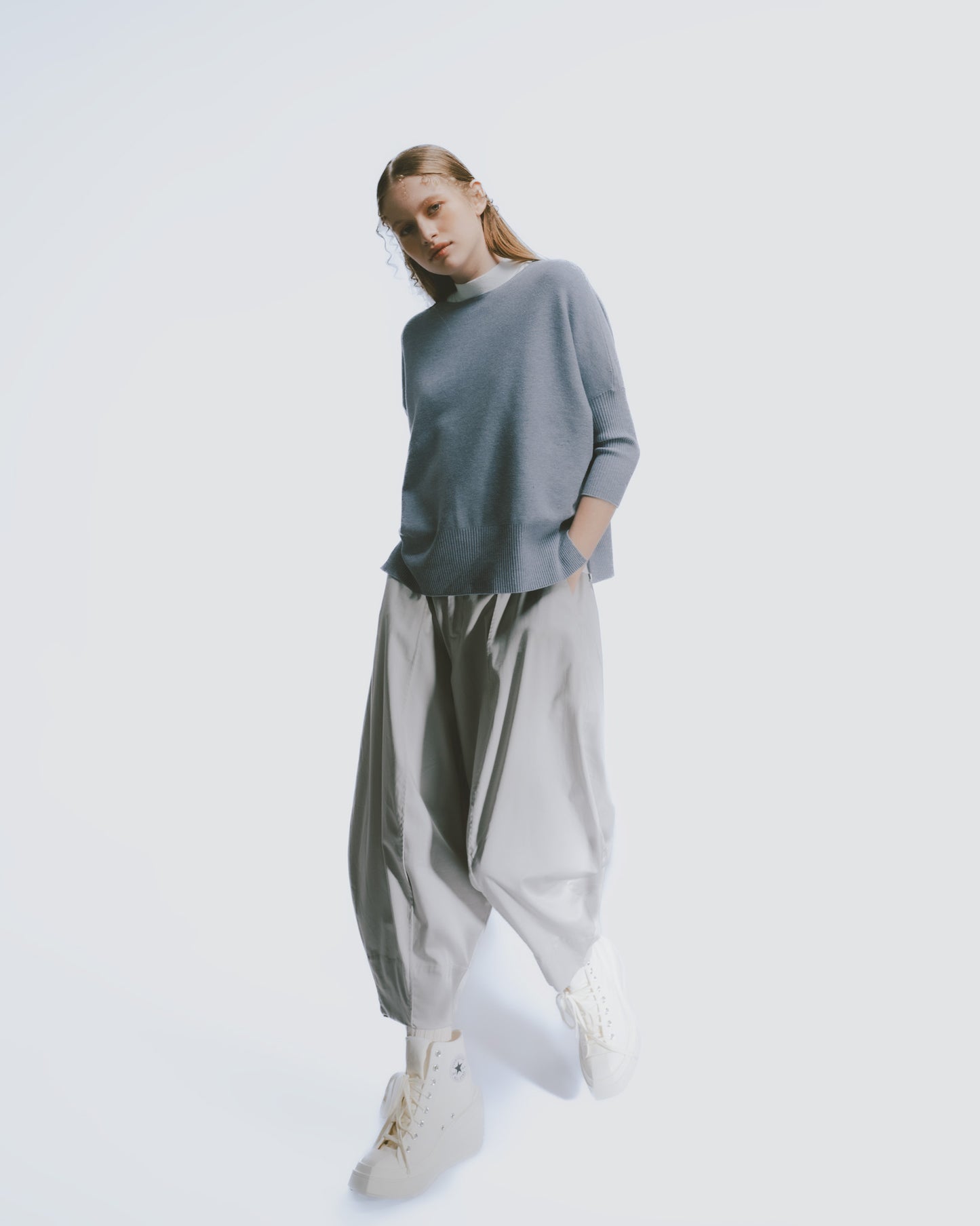 Tangent Design Drape Balloon Pants (Light Gray)