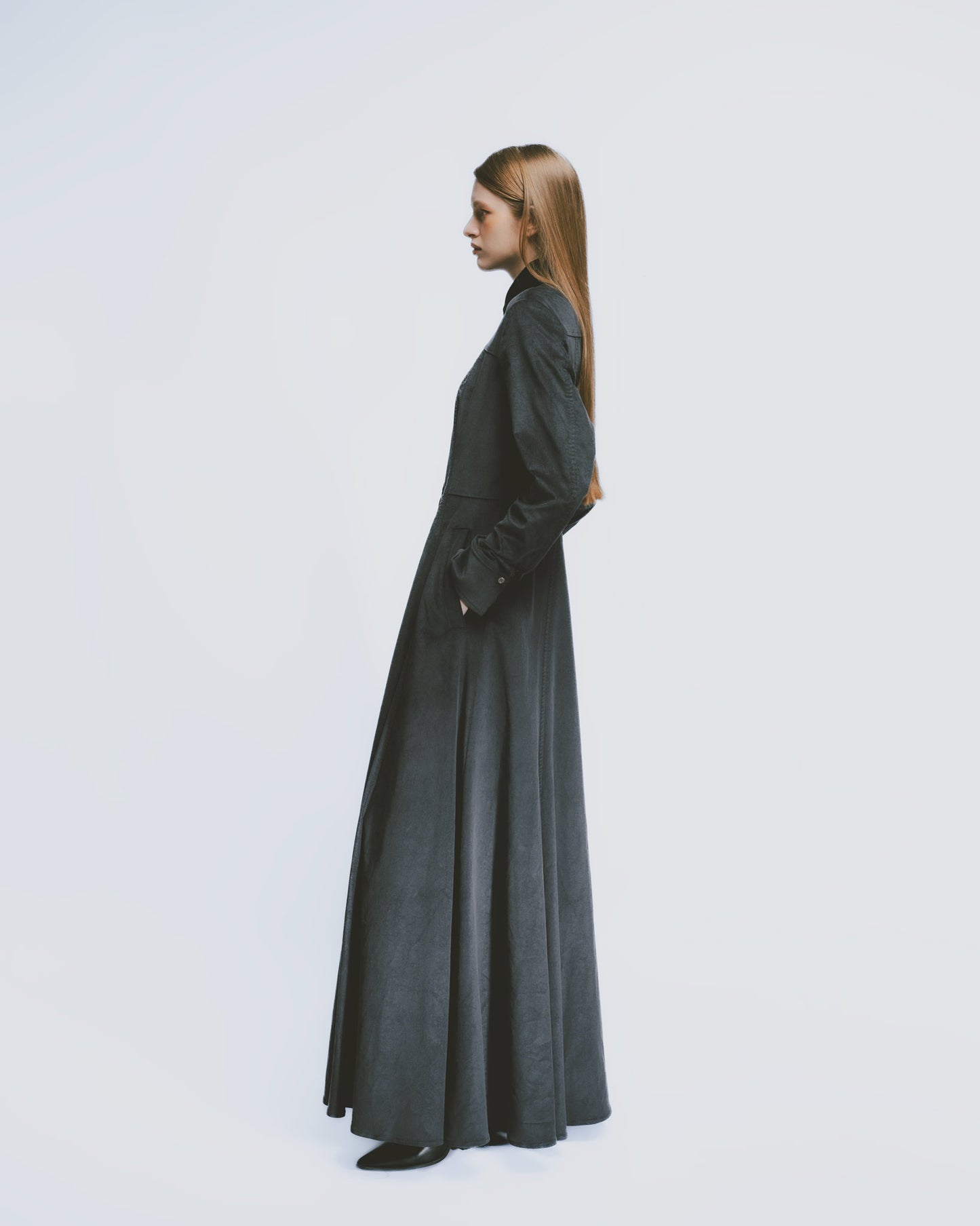 Corduroy shirt collar slim waist dress