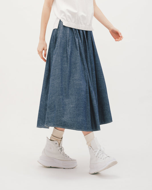 灰藍牛仔活褶散裙