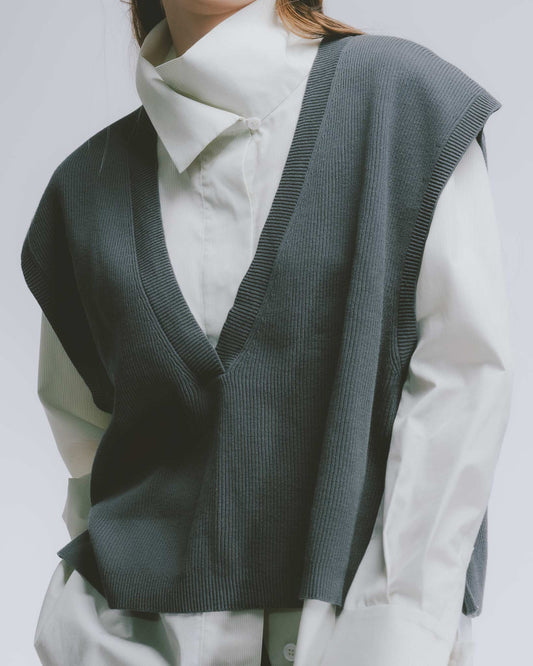 柳條V領短版針織背心