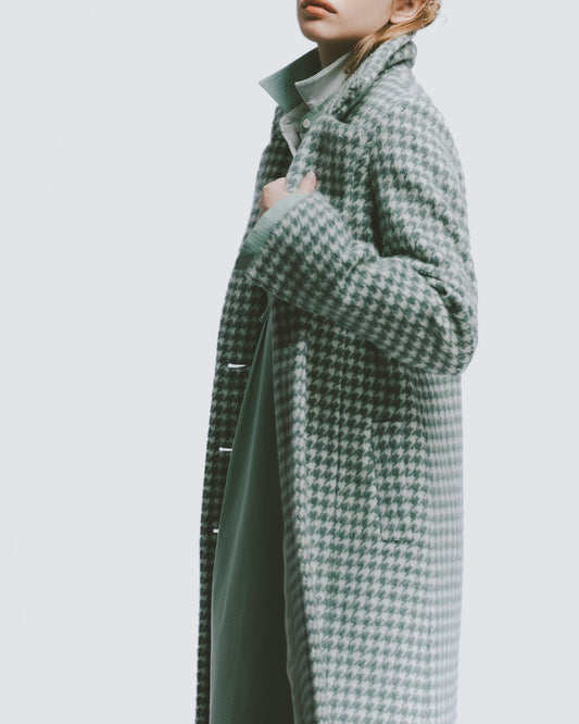 千鳥格紋羊毛混紡大衣(綠)