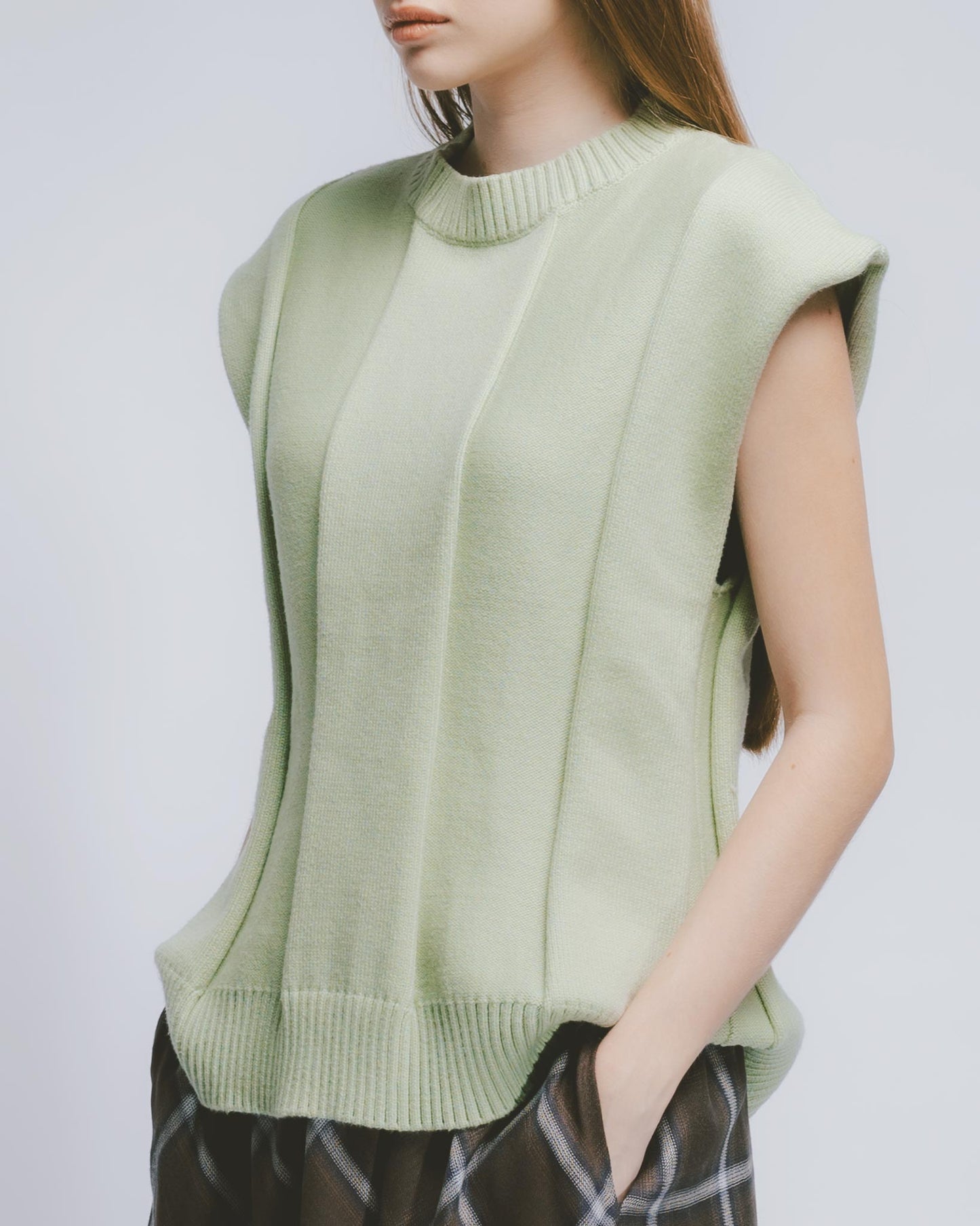 Thick Thick Needle 3D Striped Vest (Bean Green)