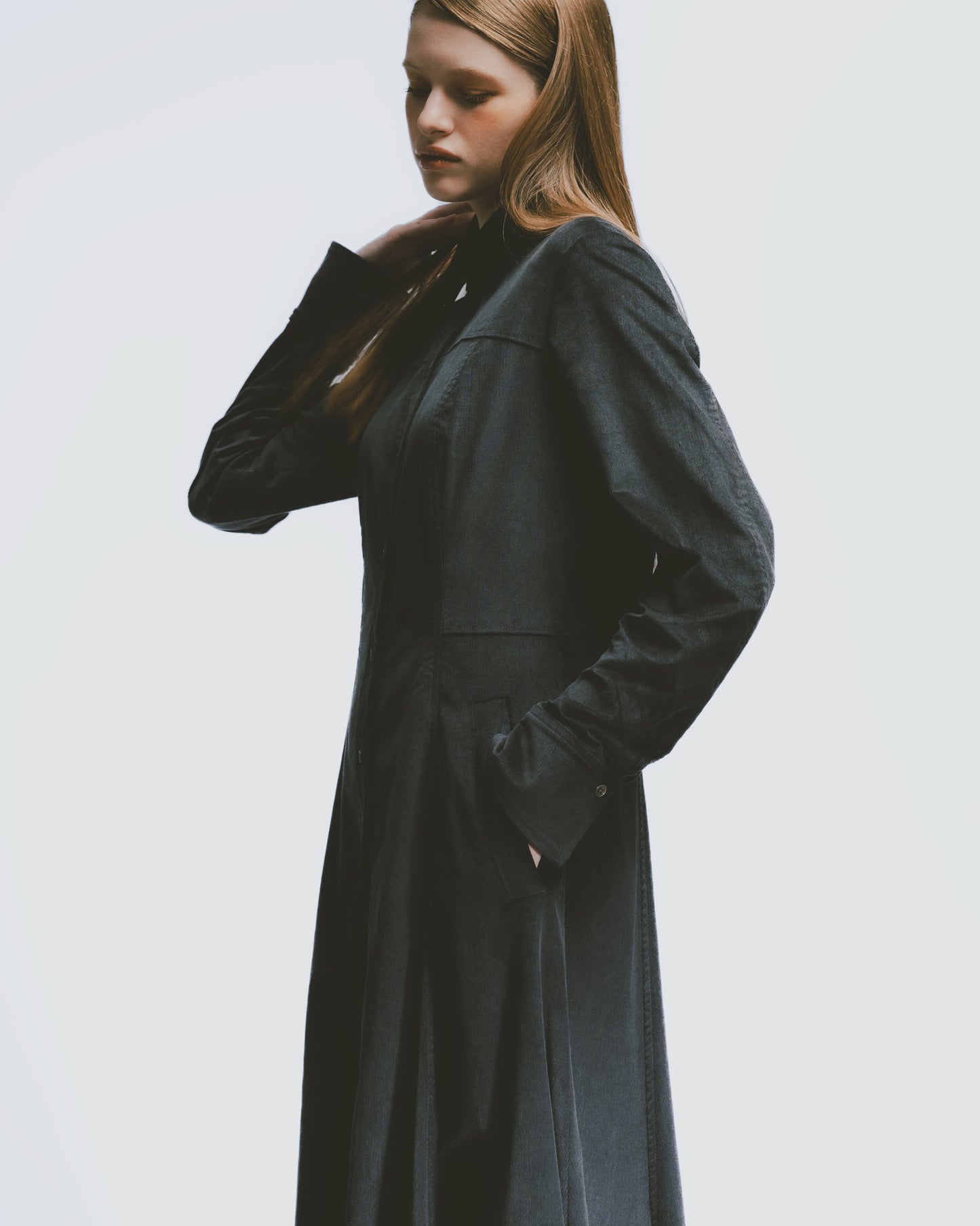 Corduroy shirt collar slim waist dress