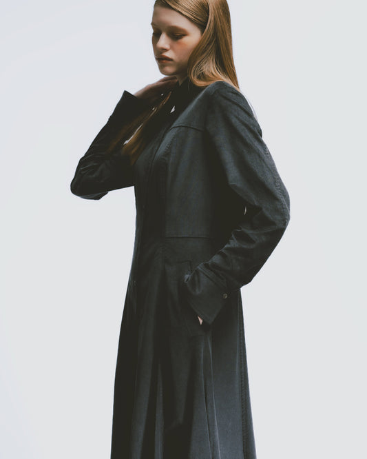 燈芯絨襯衫領修身收腰洋裝