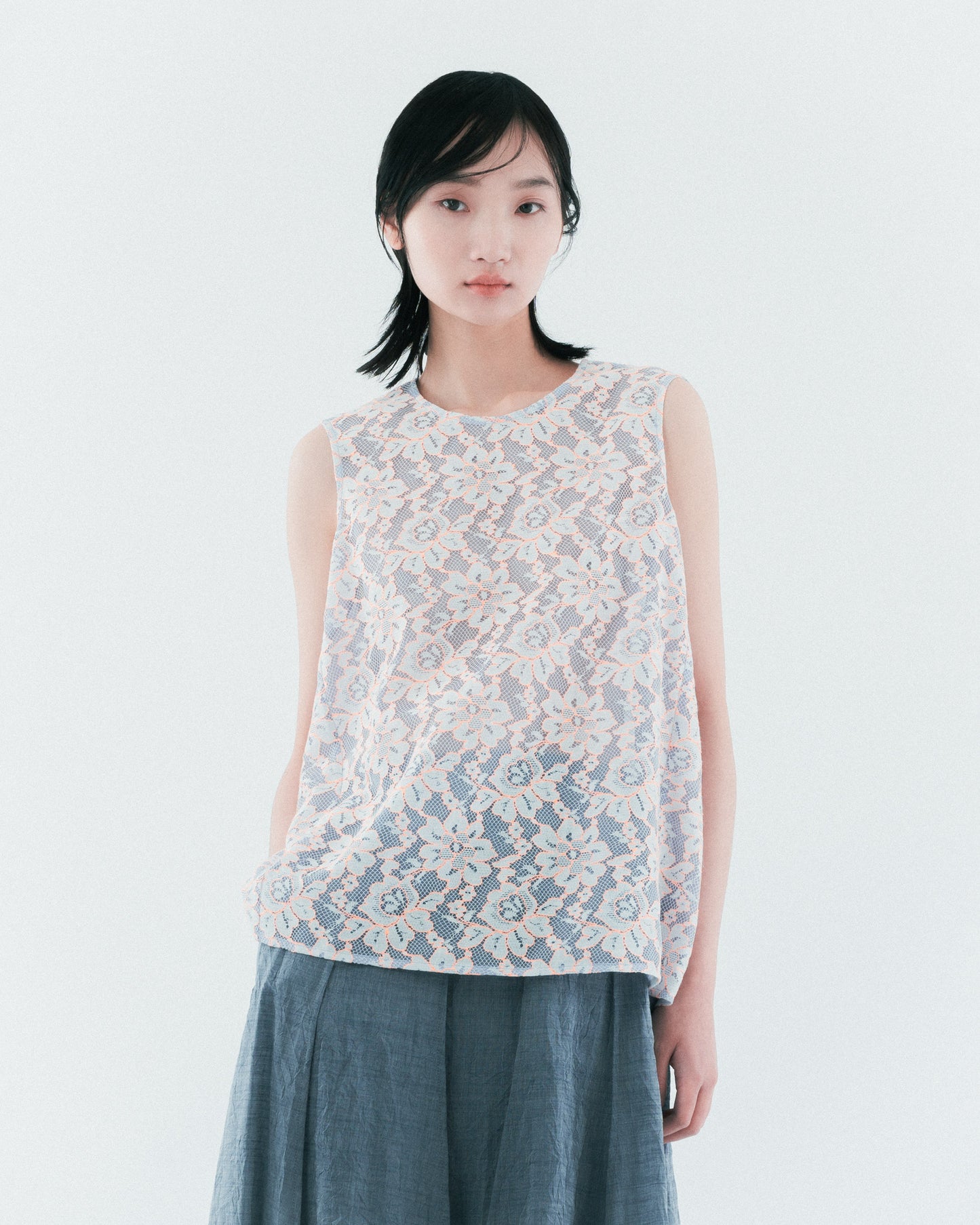 Beige transparent skin puff top