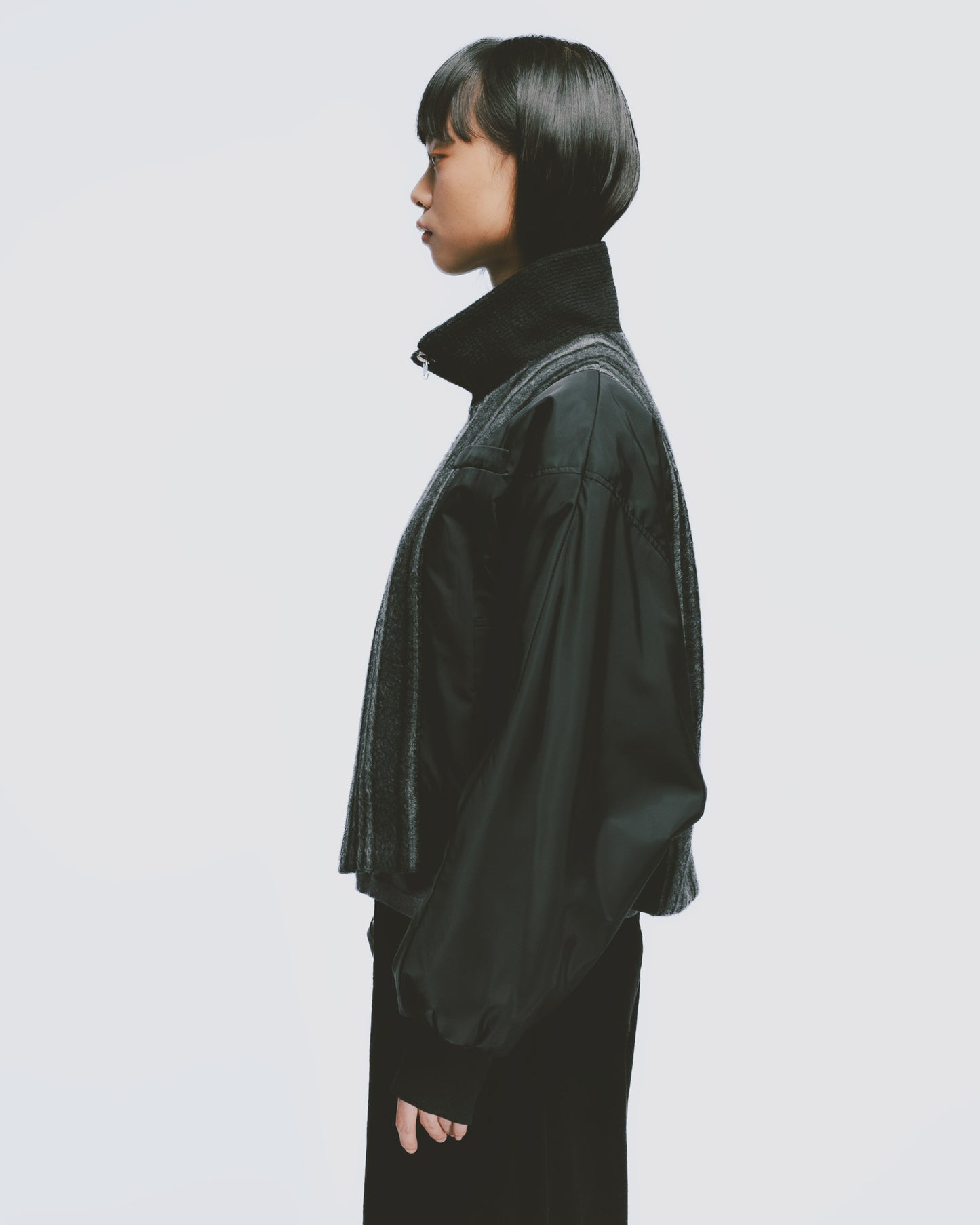 Wool patchwork quilted bomber jacket