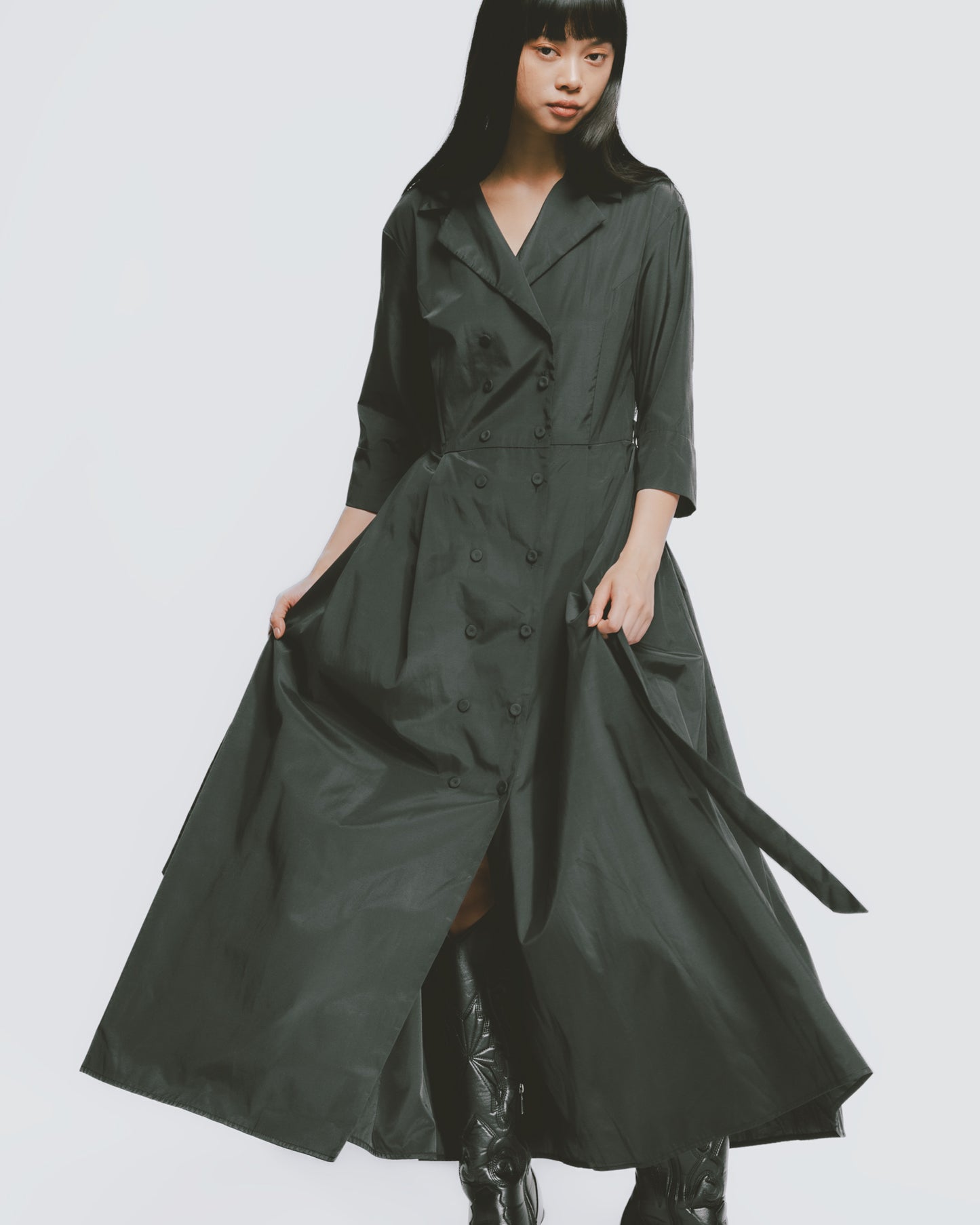 French-style double-breasted tie-strap dress