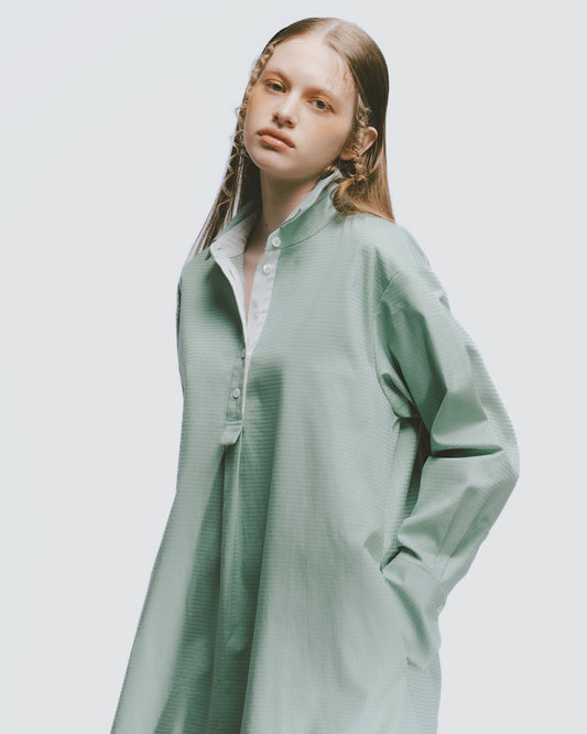 千鳥織紋半襟長洋裝 (綠)